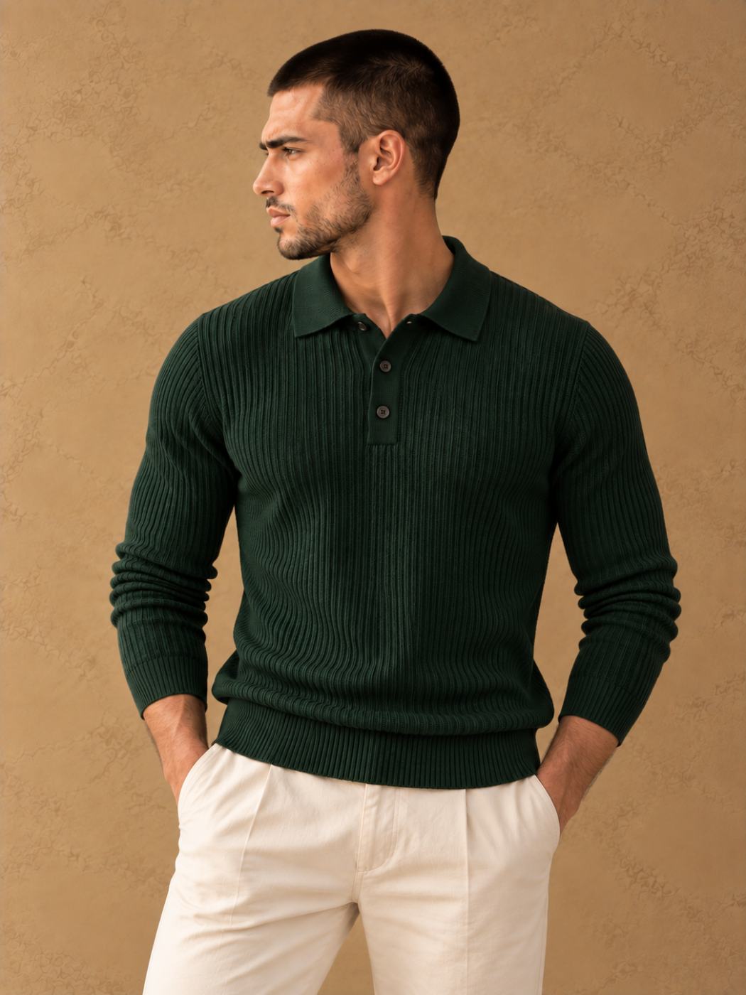 Bemount Bemount Dark Green Signature Ribbed Knit Polo, view 5