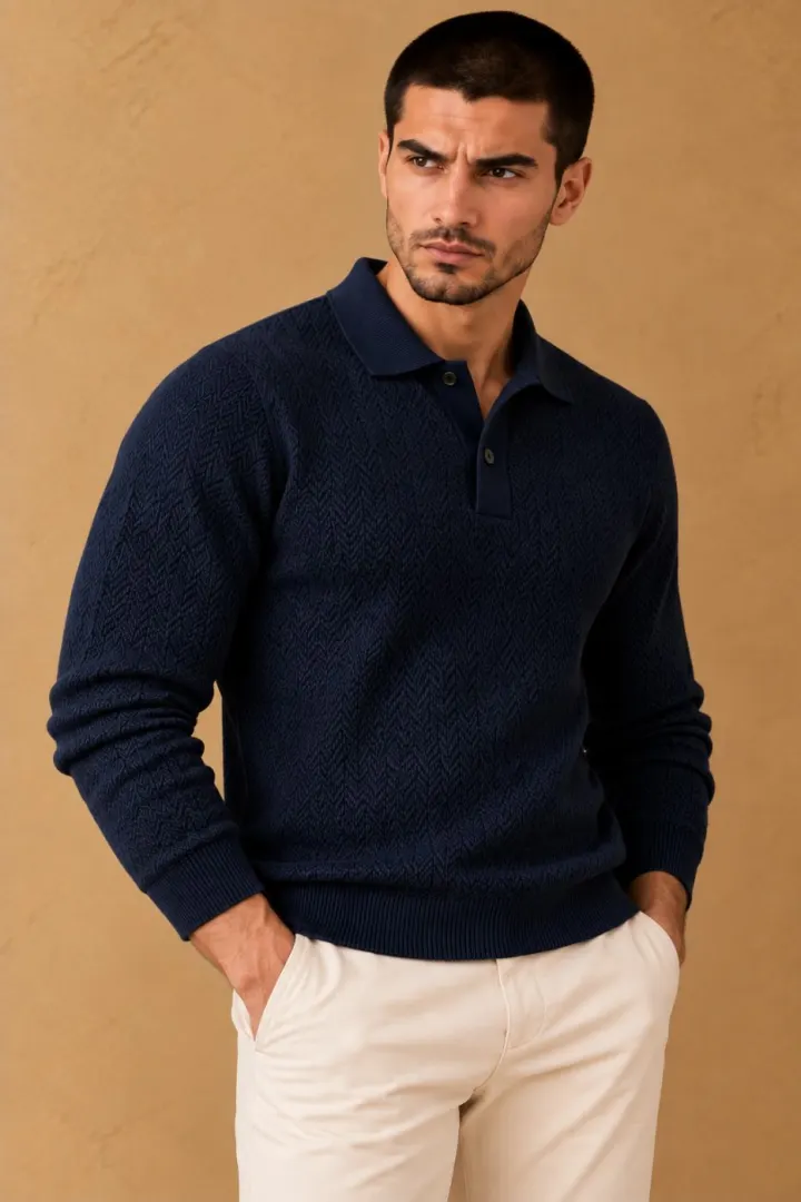 Bemount Bemount Deep Navy Textured Polo, view 4