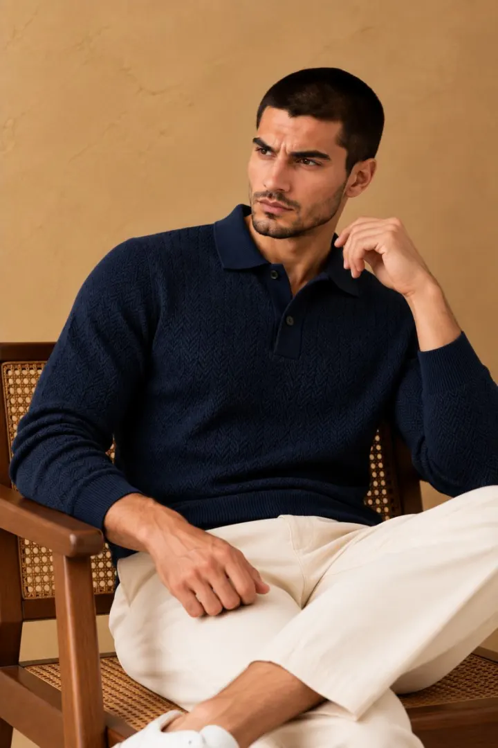 Bemount Bemount Deep Navy Textured Polo, view 5