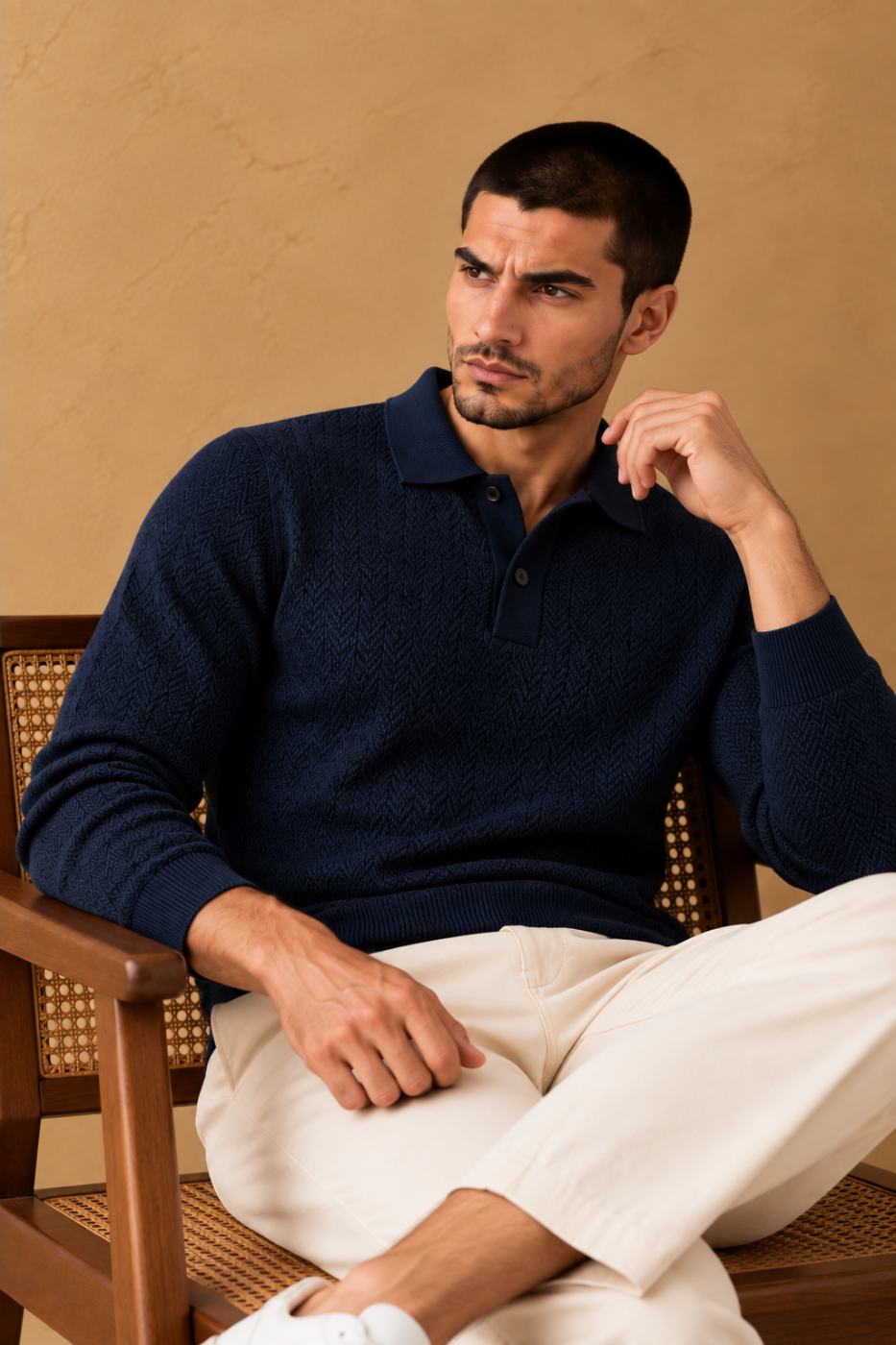 Bemount Bemount Deep Navy Textured Polo, view 5