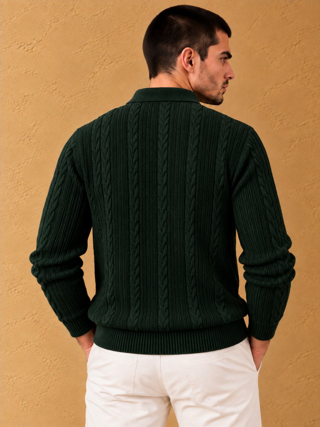 Bemount Bemount Forest Green Cable-Knit Polo, view 3