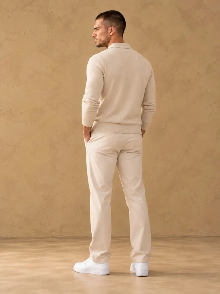 Bemount Bemount Oatmeal Essential Fine-Gauge Knit Polo, view 3