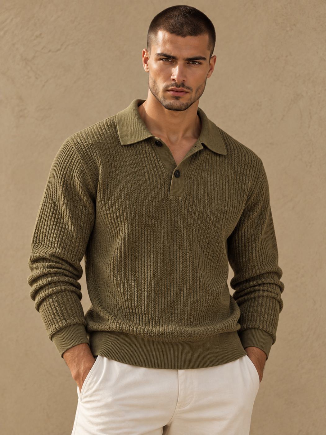 Bemount Olive Fine Texture Knit Polo
