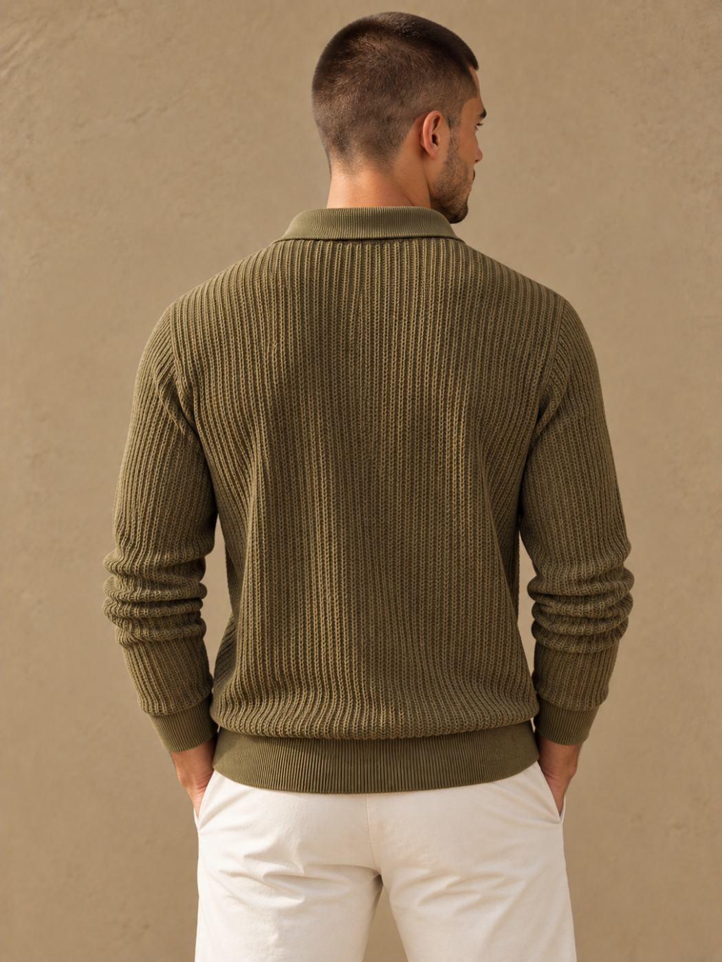 Bemount Bemount Olive Fine Texture Knit Polo, view 3