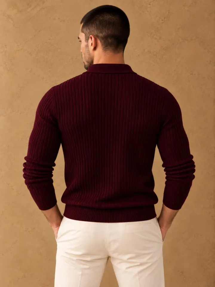 Bemount Bemount Oxblood Signature Ribbed Knit Polo, view 3