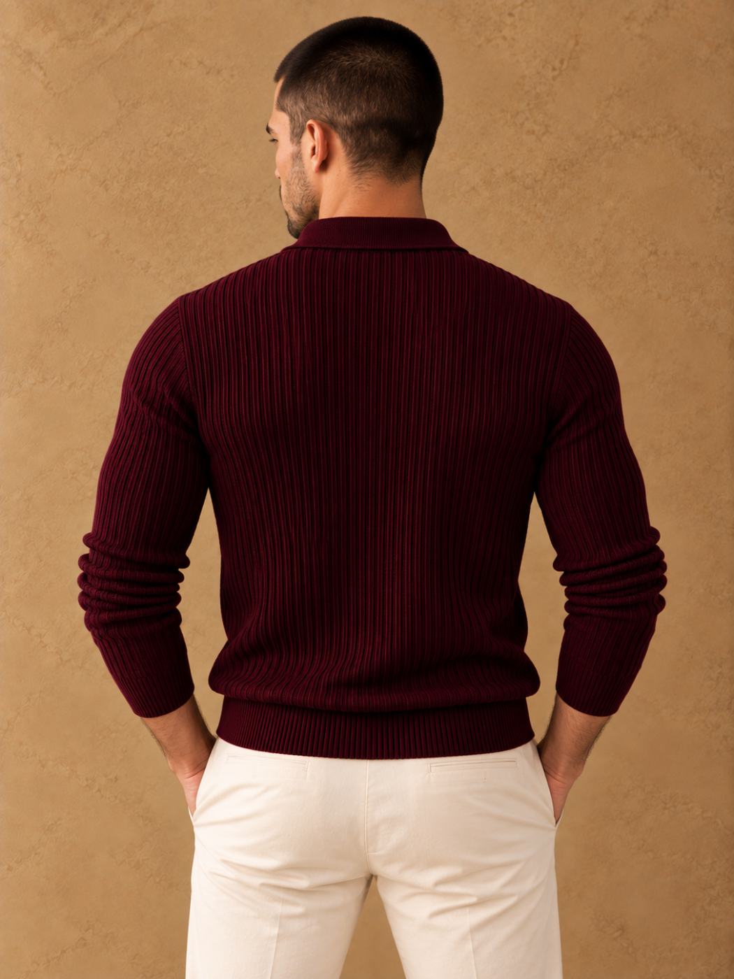 Bemount Bemount Oxblood Signature Ribbed Knit Polo, view 3