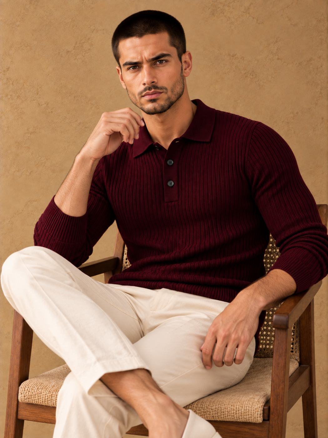 Bemount Bemount Oxblood Signature Ribbed Knit Polo, view 5