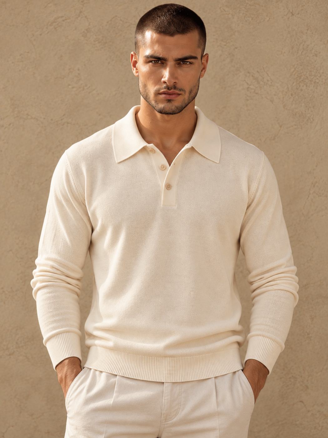 Bemount Bemount Warm Ivory Placket Polo, front view