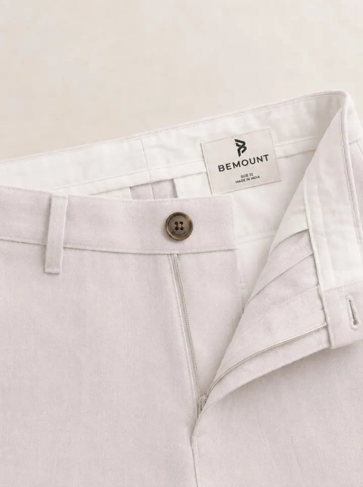 Capri Linen Trouser, Optic White, waiste view in Optic White