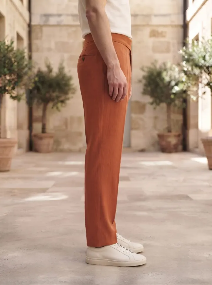 Capri Resort Wrap-Waist Trouser, Burnt Rust, side view in Burnt Rust