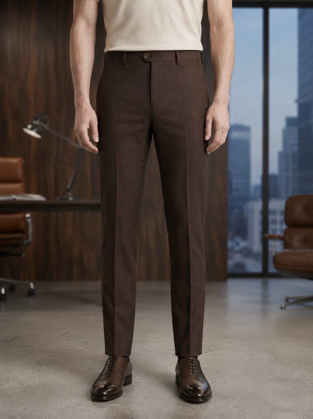 Dark Espresso Linen Trouser, front view in Dark Espresso