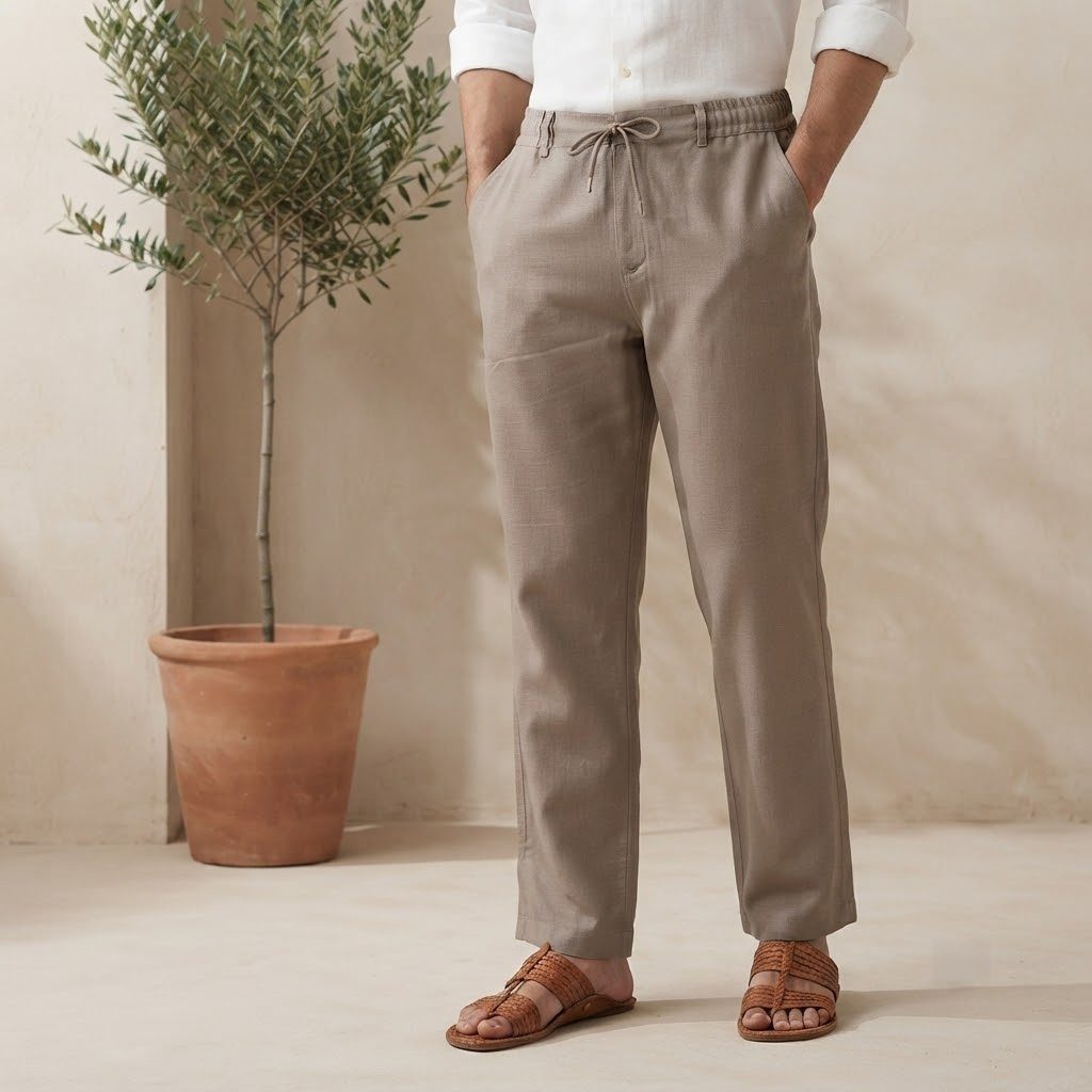 Desert Sand Linen Drawstring Pant, front view