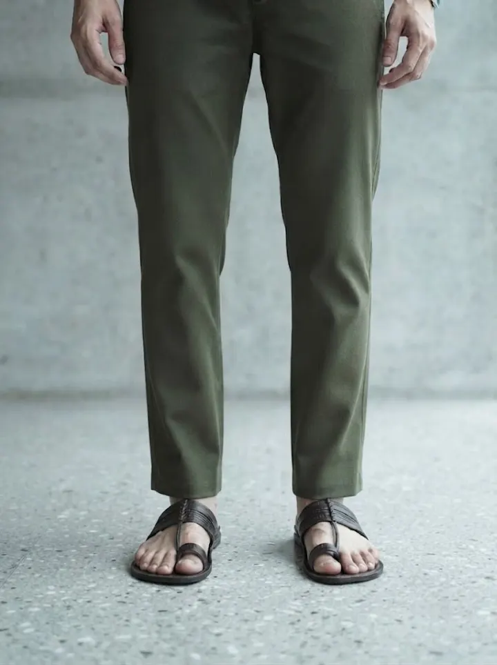 Bemount Olive Drab Linen Drawstring Pant, hem view