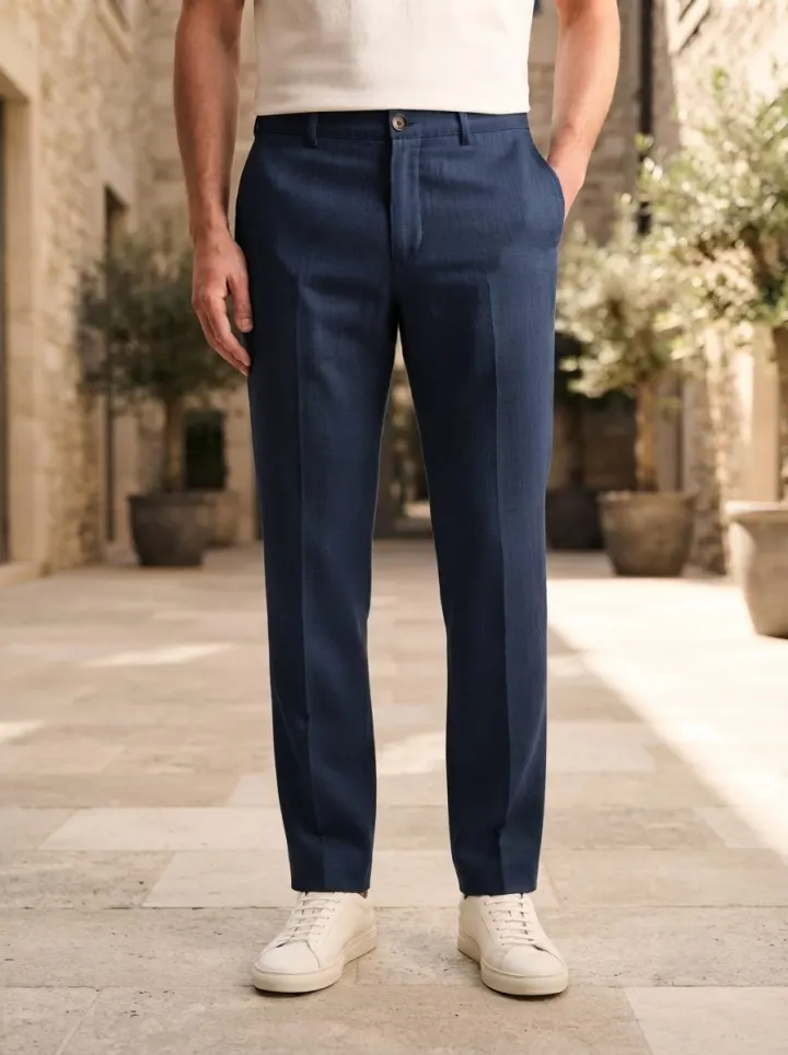 Bemount Portofino Linen Trouser, Navy, front view in Navy
