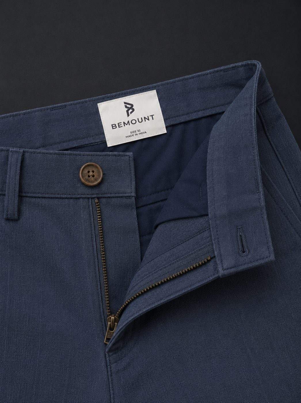 Portofino Linen Trouser, Navy, waist view in Navy