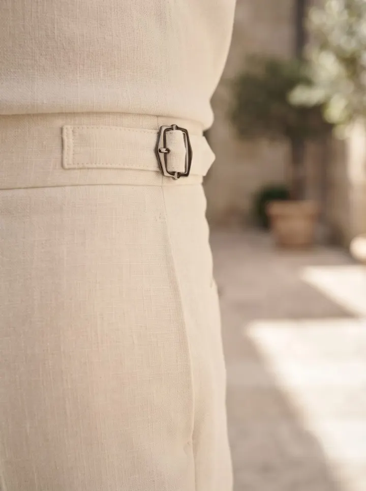 Riviera Side-Buckle Tailored Trouser, Cream, closeup view in Cream