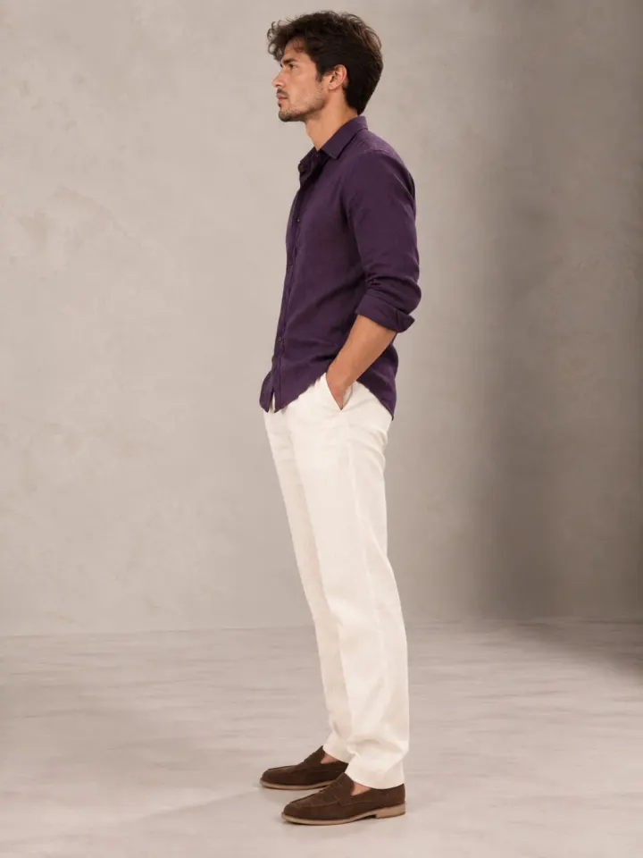 Bemount Bemount Deep Aubergine French Linen Shirt in Deep Aubergine, side view