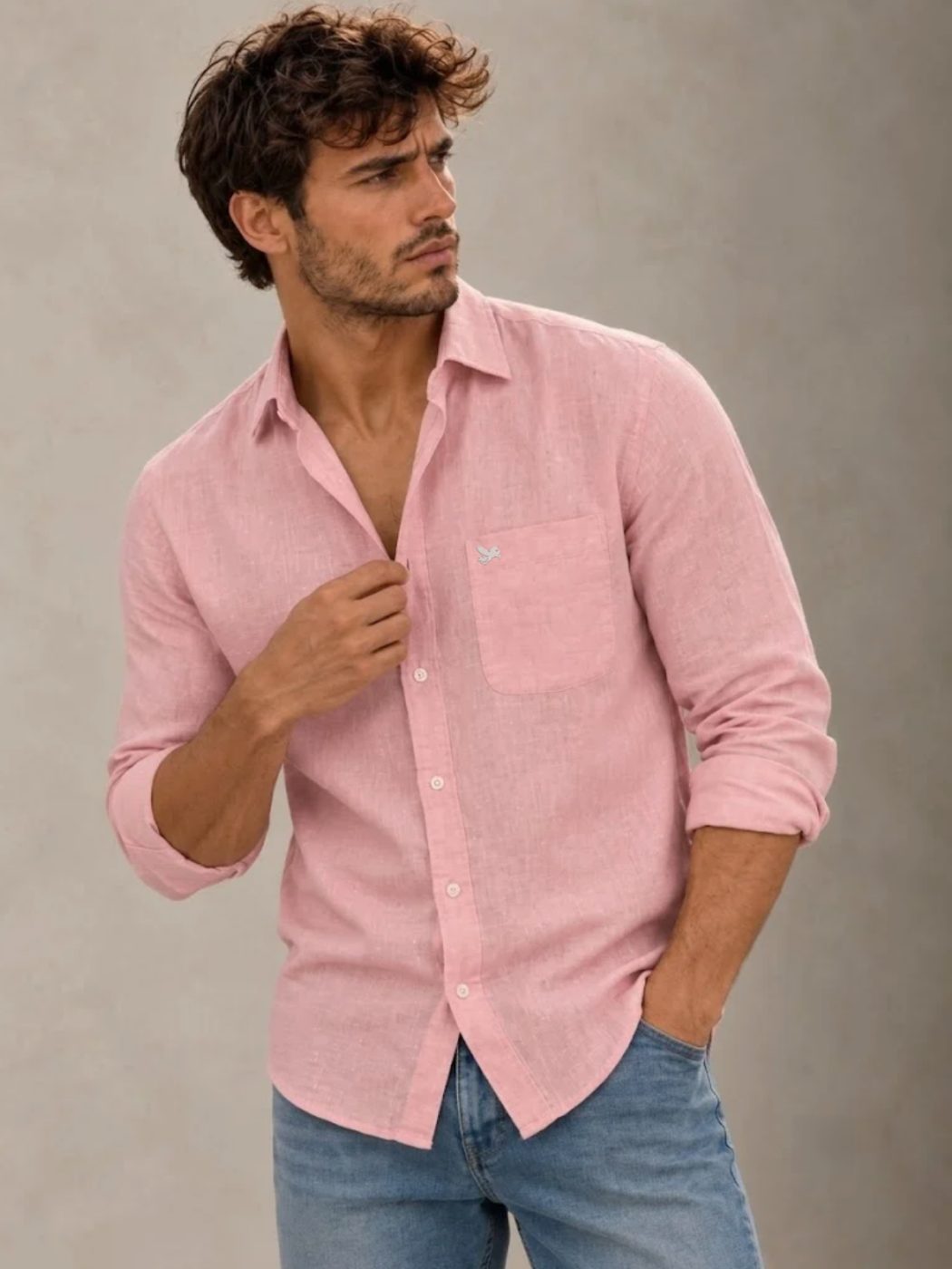 Bemount Dusty Blush French Linen Shirt in Dusty Blush, front view