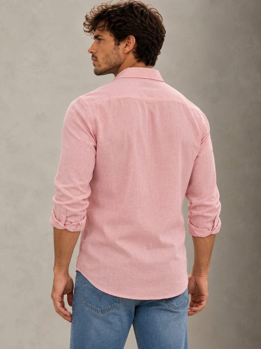 Bemount Dusty Blush French Linen Shirt in Dusty Blush, back view