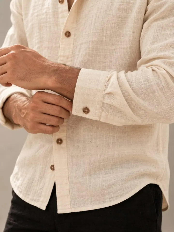 Bemount Bemount Natural Ecru French Linen Shirt in Natural Ecru, cuff detail