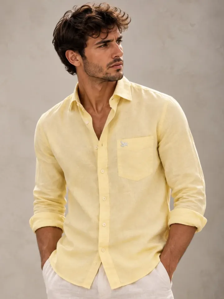 Bemount Bemount Pale Lemon French Linen Shirt in Pale Lemon, front view