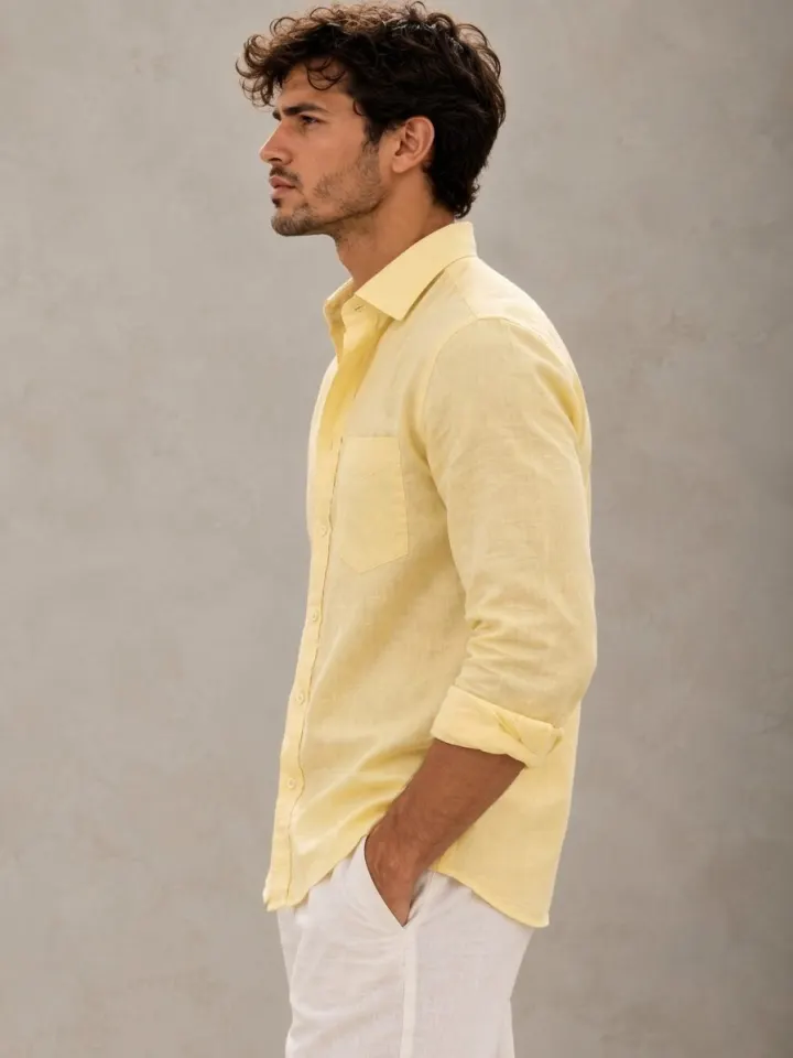 Bemount Bemount Pale Lemon French Linen Shirt in Pale Lemon, side view