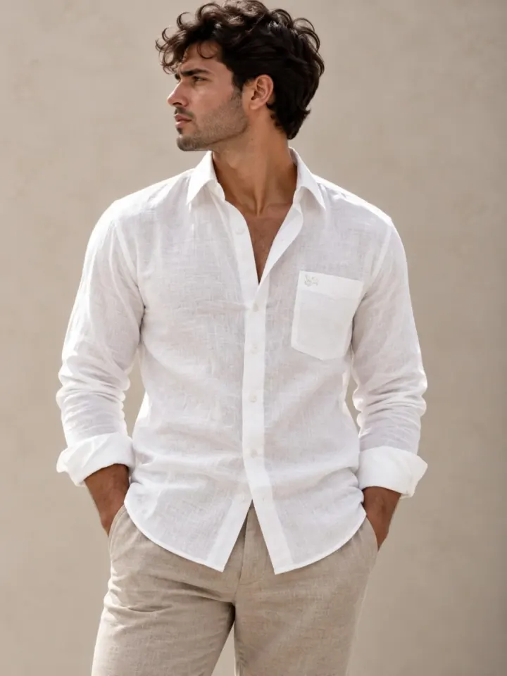 Bemount Bemount Premium White French Linen Shirt in White, front view