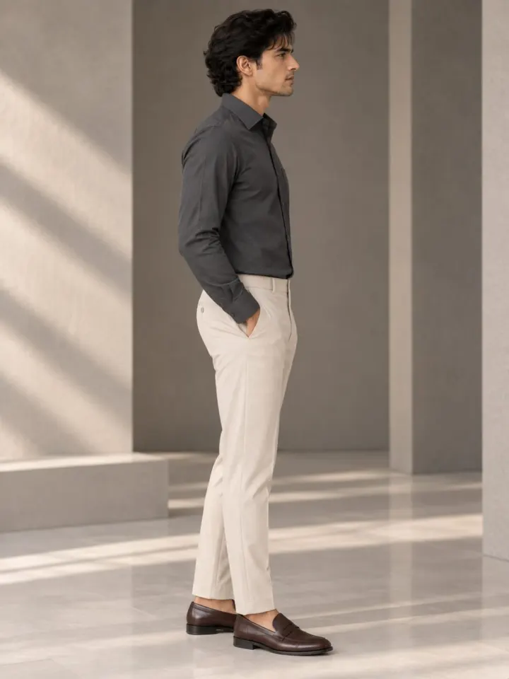 Bemount Bemount Charcoal Grey Oxford Shirt in Charcoal Grey, side view