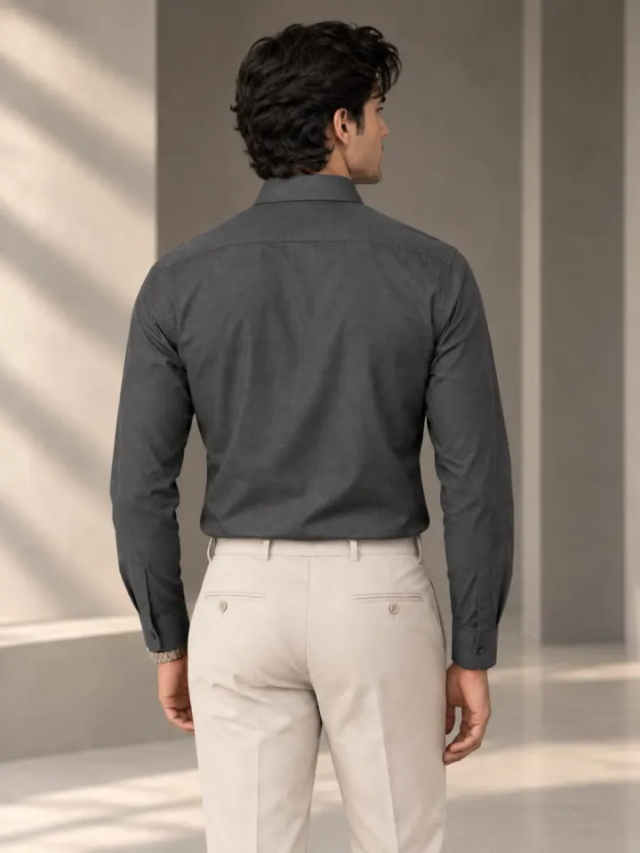 Bemount Bemount Charcoal Grey Oxford Shirt in Charcoal Grey, back view