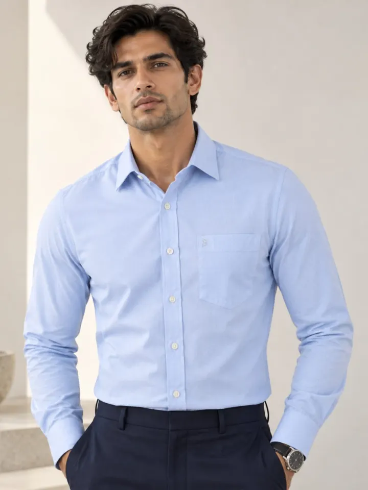 Bemount Bemount Classic Light Blue Oxford Shirt in Light Blue, front view