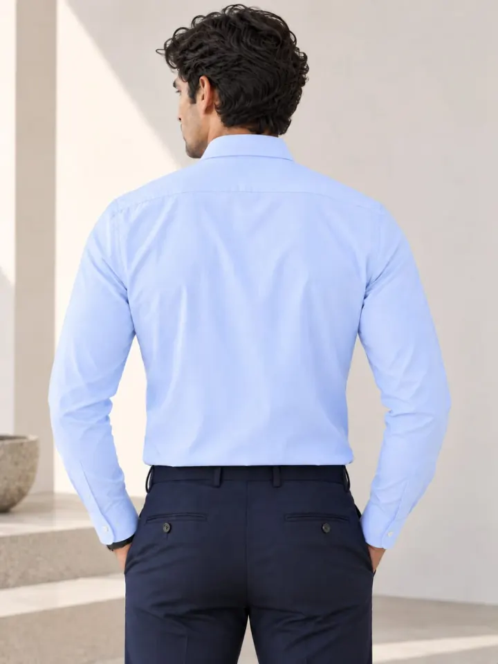 Bemount Bemount Classic Light Blue Oxford Shirt in Light Blue, back view