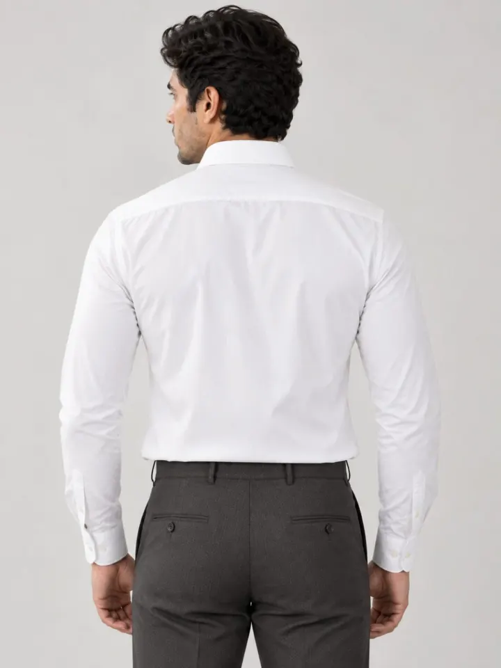 Bemount Bemount Classic White Cotton Oxford Shirt in White, back view