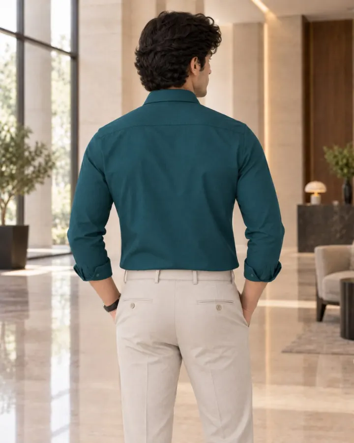 Bemount Bemount Deep Teal Oxford Shirt in Deep Teal, back view