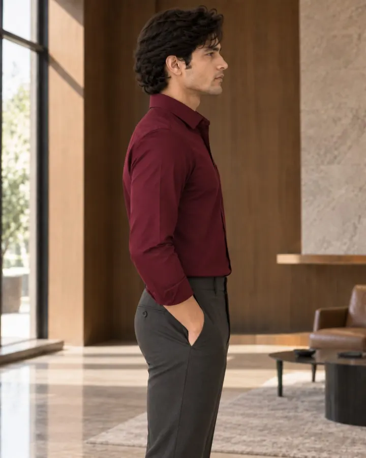 Bemount Bemount Deep Wine Oxford Shirt in Deep Wine, side view