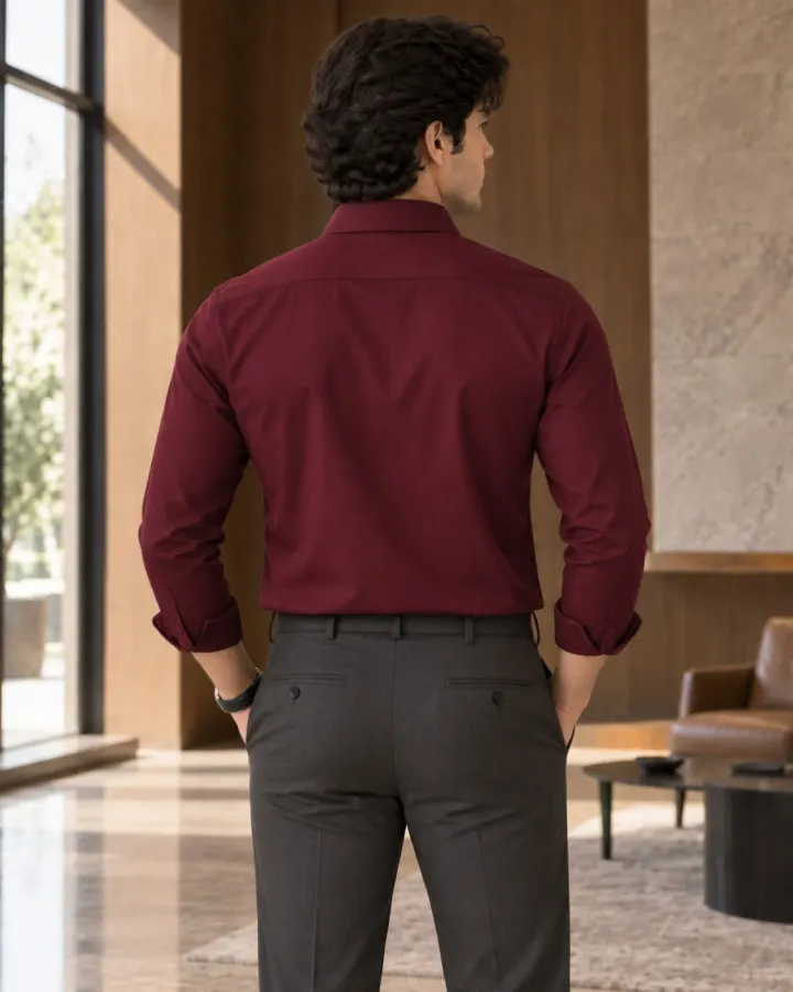 Bemount Bemount Deep Wine Oxford Shirt in Deep Wine, back view