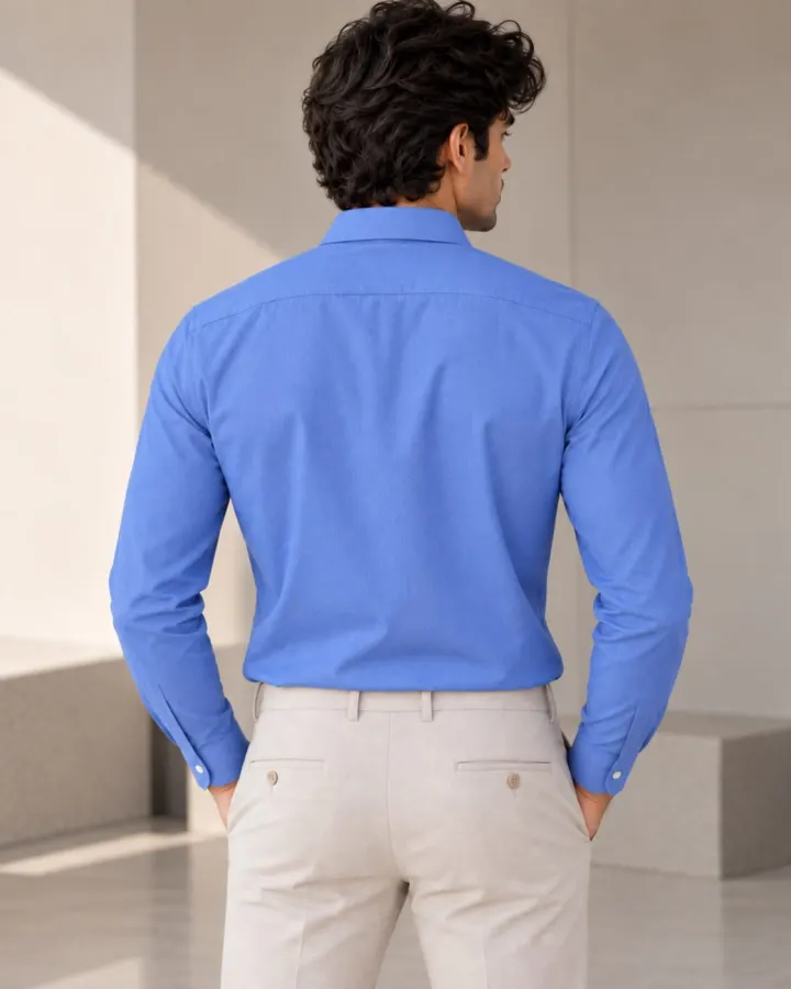 Bemount Bemount French Blue Oxford Shirt in French Blue, back view