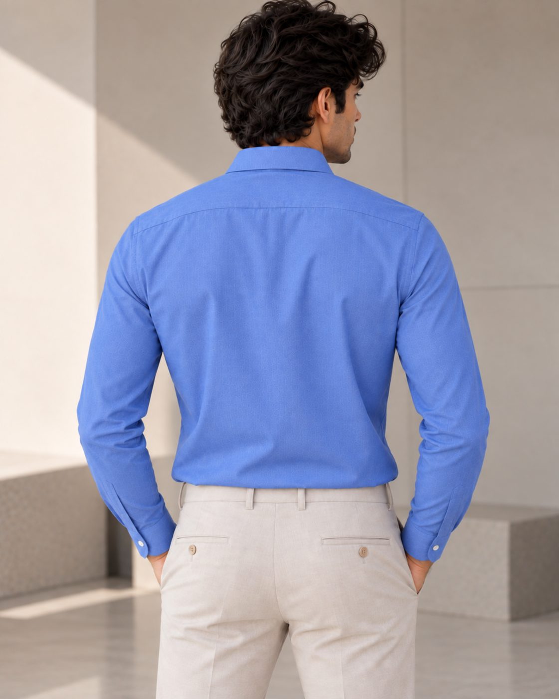 Bemount Bemount French Blue Oxford Shirt in French Blue, back view