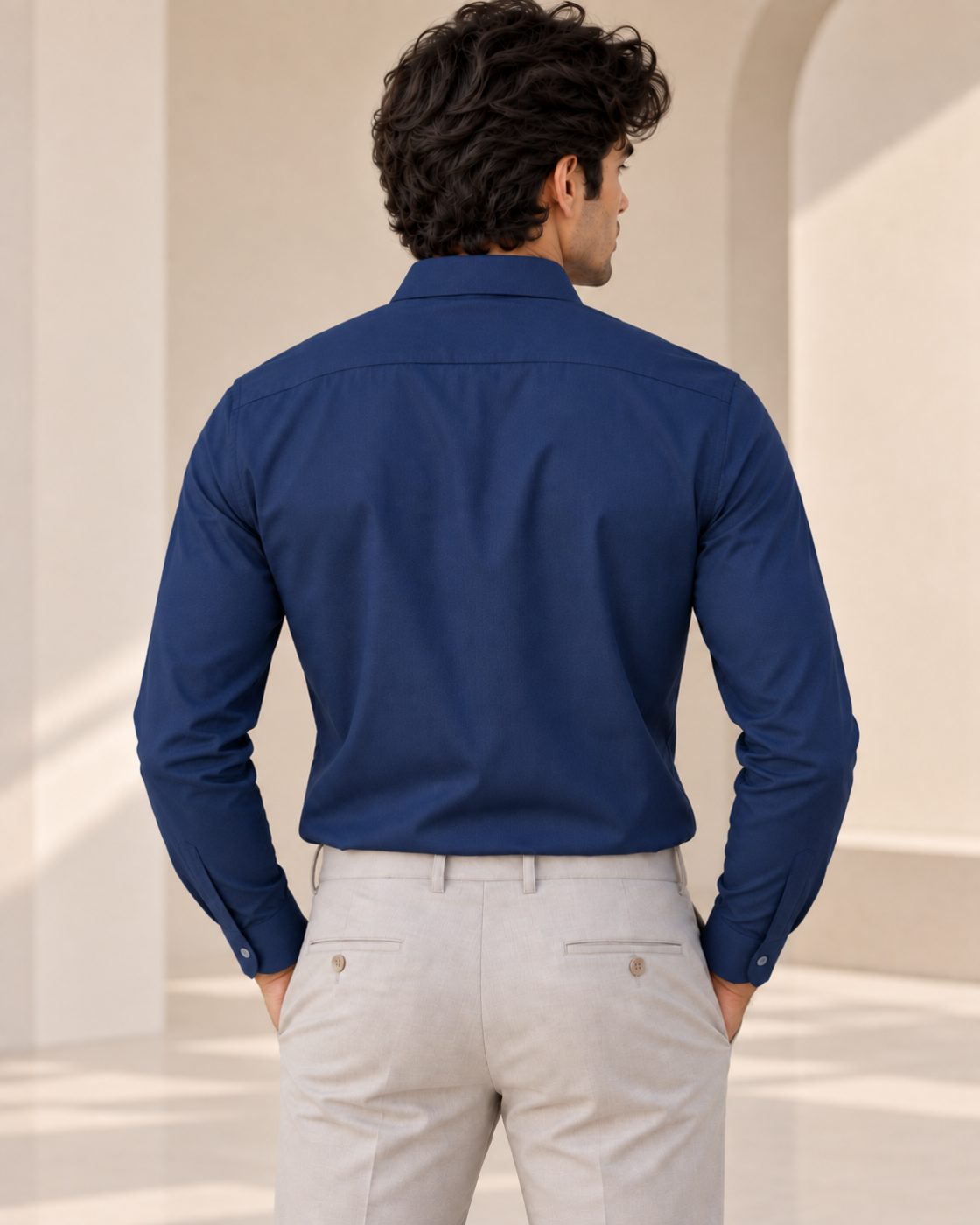 Bemount Bemount Navy Blue Oxford Shirt in Navy Blue, back view