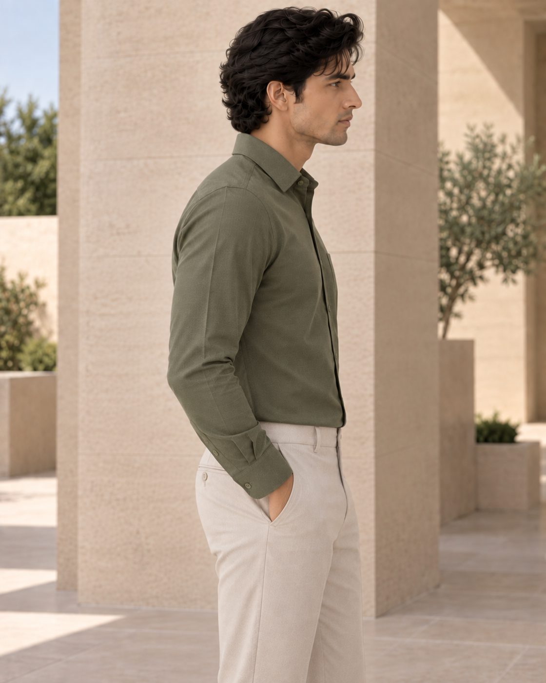 Bemount Bemount Olive Green Oxford Shirt in Olive Green, side view