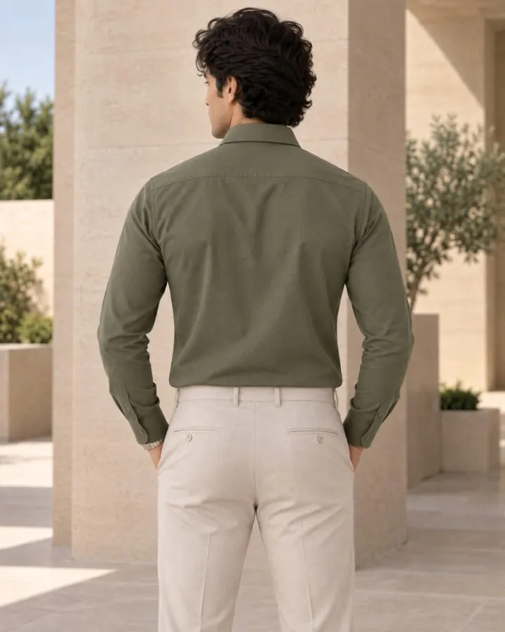 Bemount Bemount Olive Green Oxford Shirt in Olive Green, back view