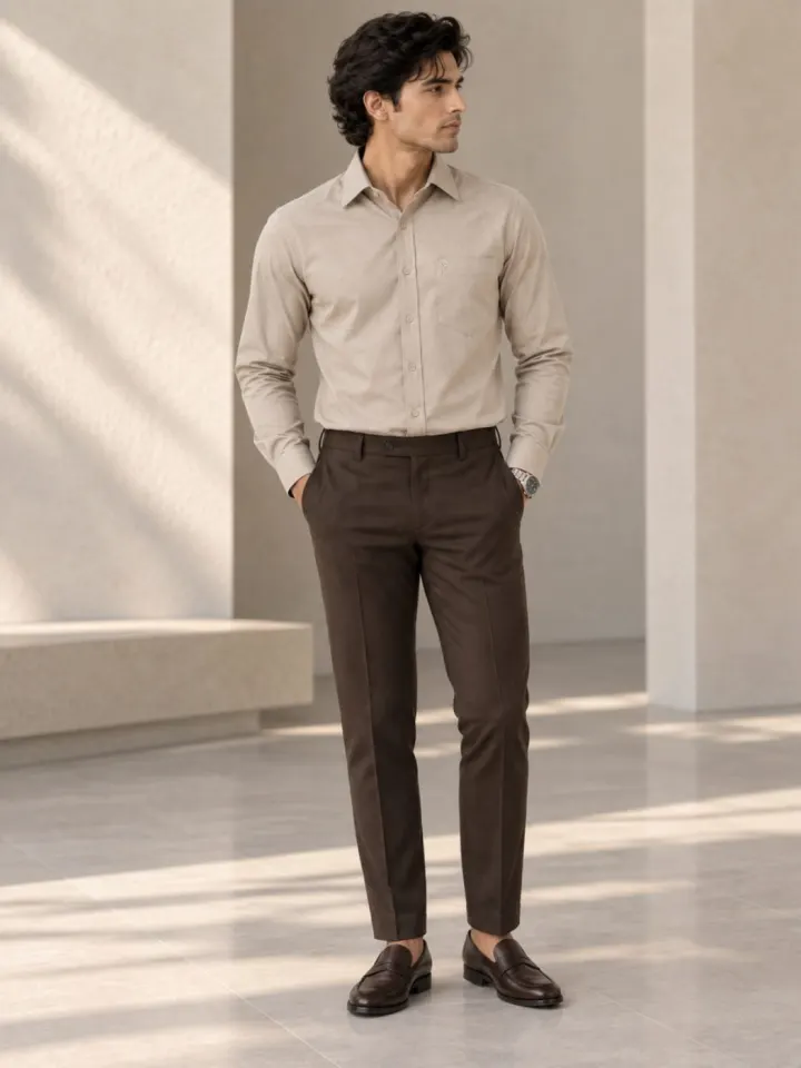 Bemount Bemount Stone Beige Oxford Shirt in Stone Beige, front view