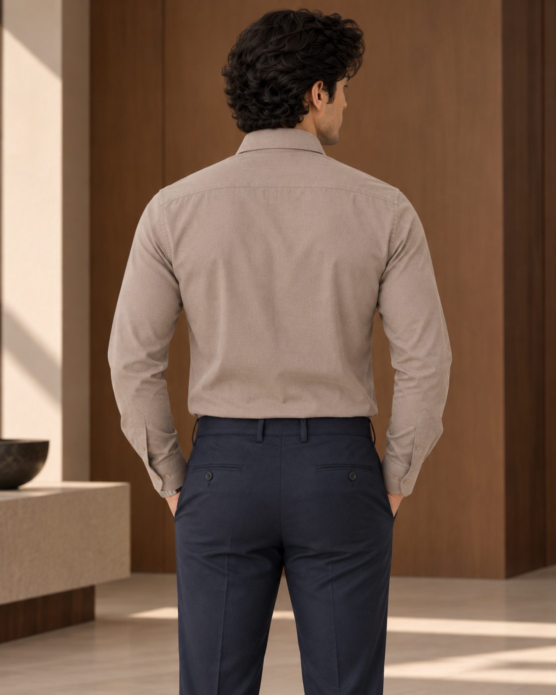 Bemount Bemount Taupe Oxford Shirt in Taupe, back view