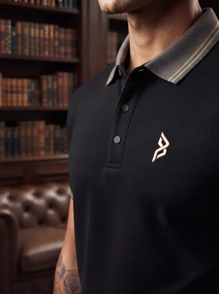 Bemount Black Striped Collar Polo
