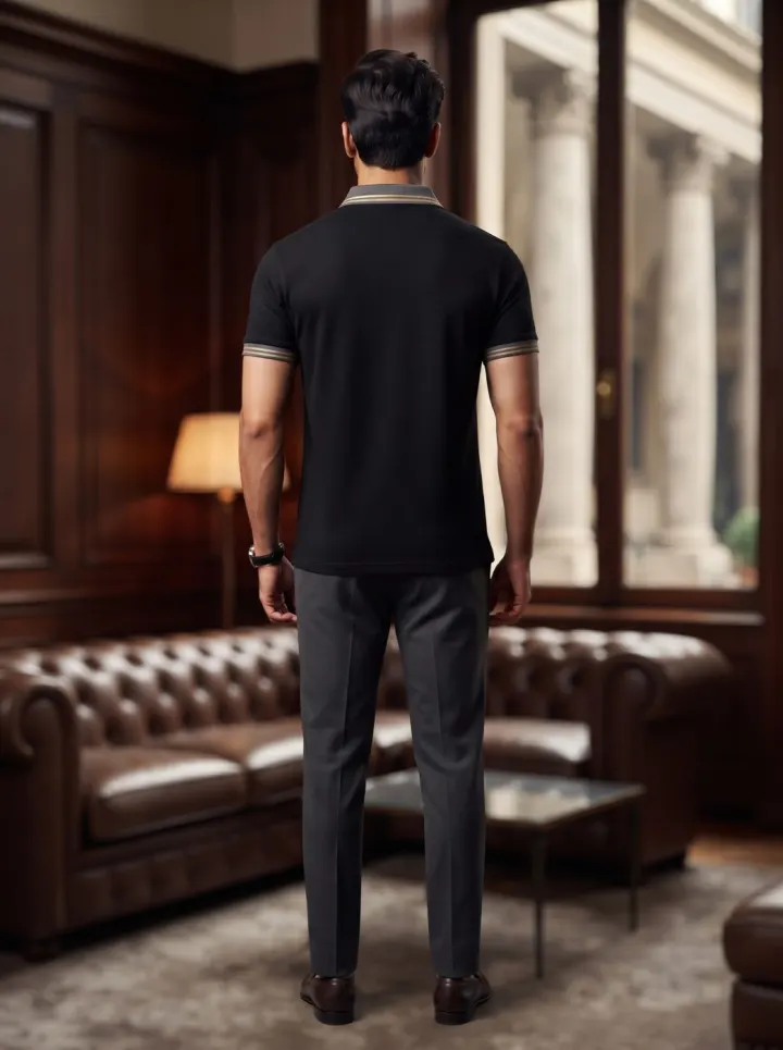 Bemount Black Striped Collar Polo