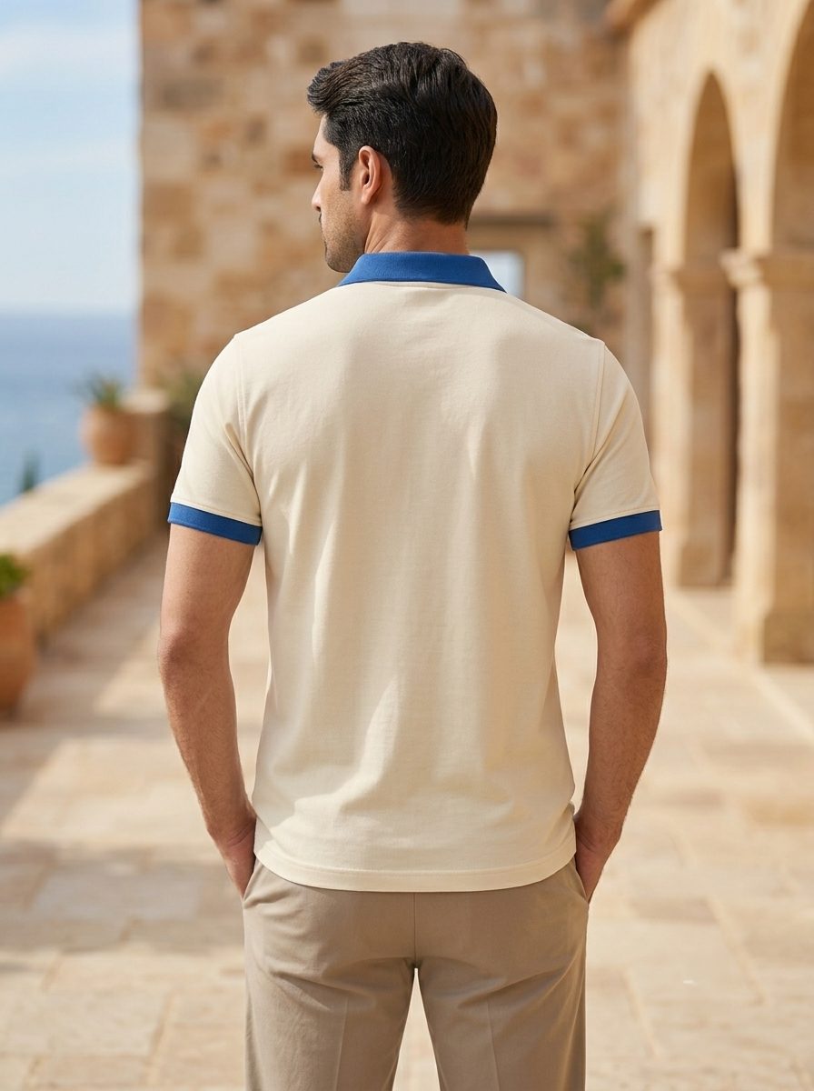 Cream & Sky-Blue Pocket Polo