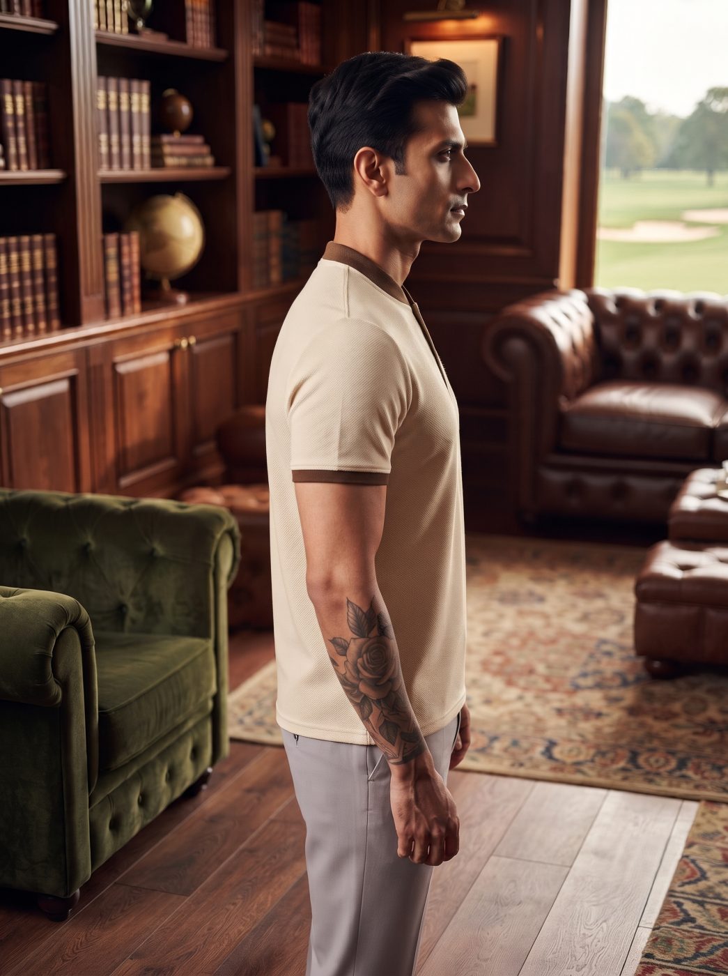 Cream & Brown Tipped Polo