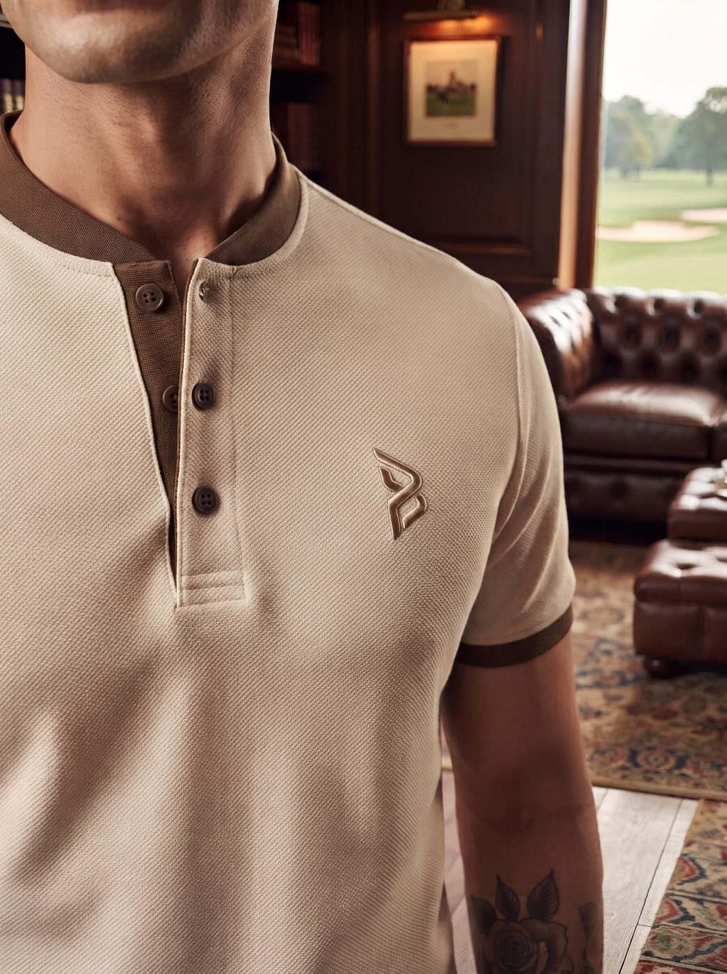 Cream & Brown Tipped Polo