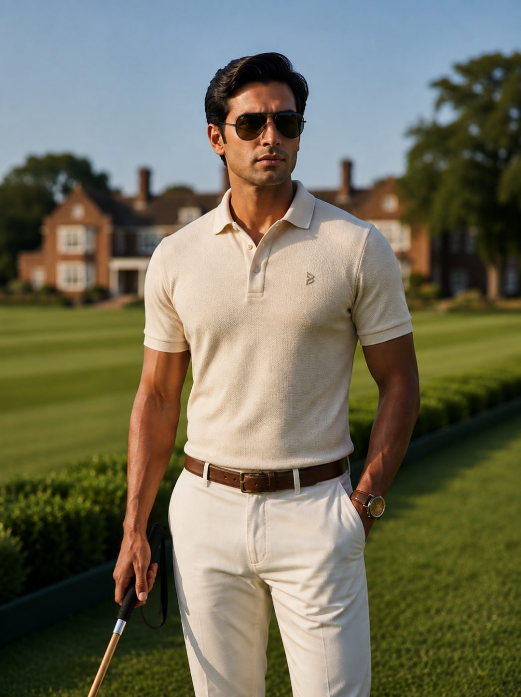 Cream & Brown Tipped Polo