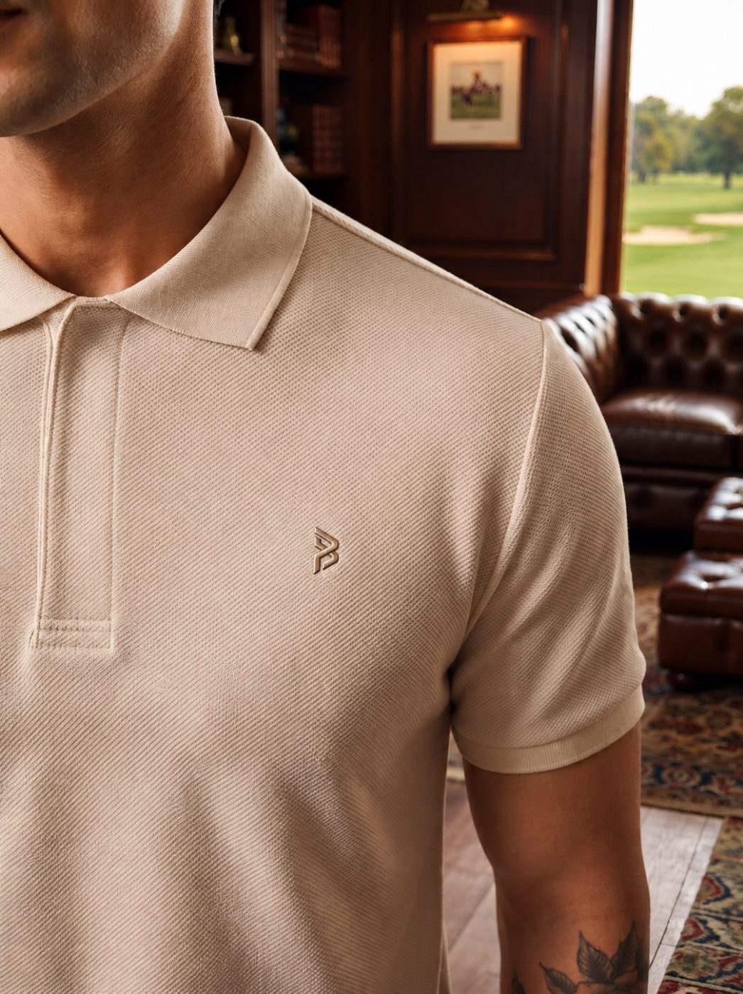 Cream & Brown Tipped Polo