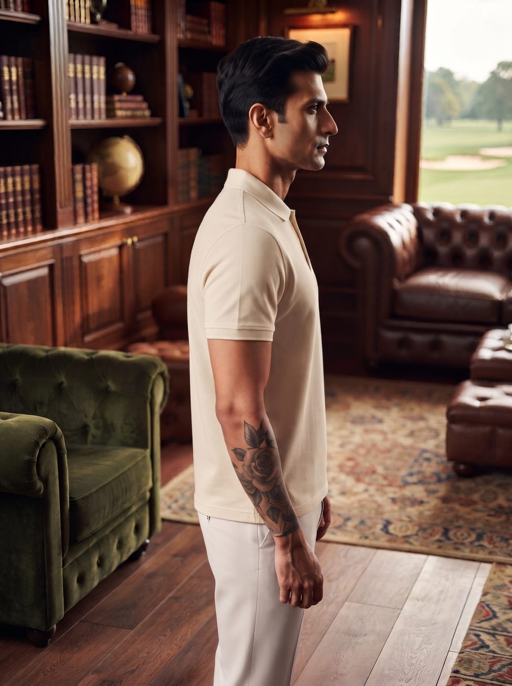 Cream & Brown Tipped Polo